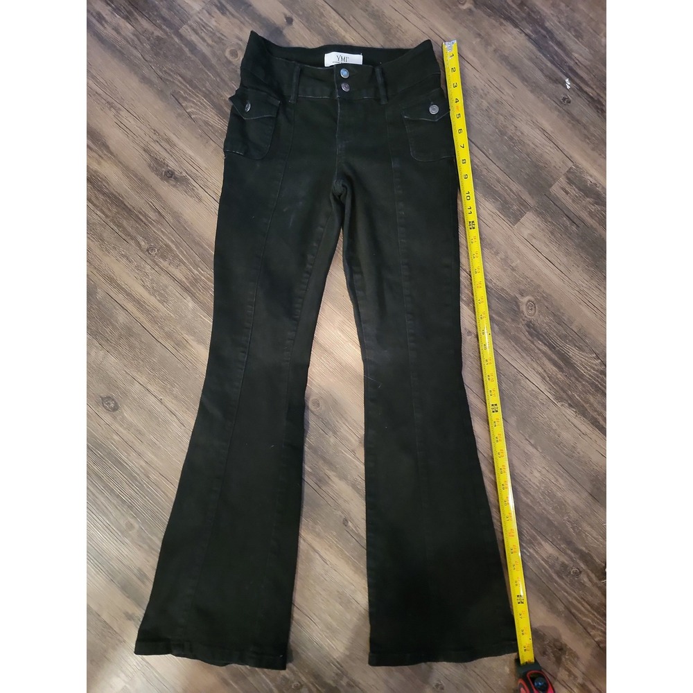 YMI Womens Black Flare Jeans High Rise Front Flap‎ Pockets Size 1/25 Retro Style